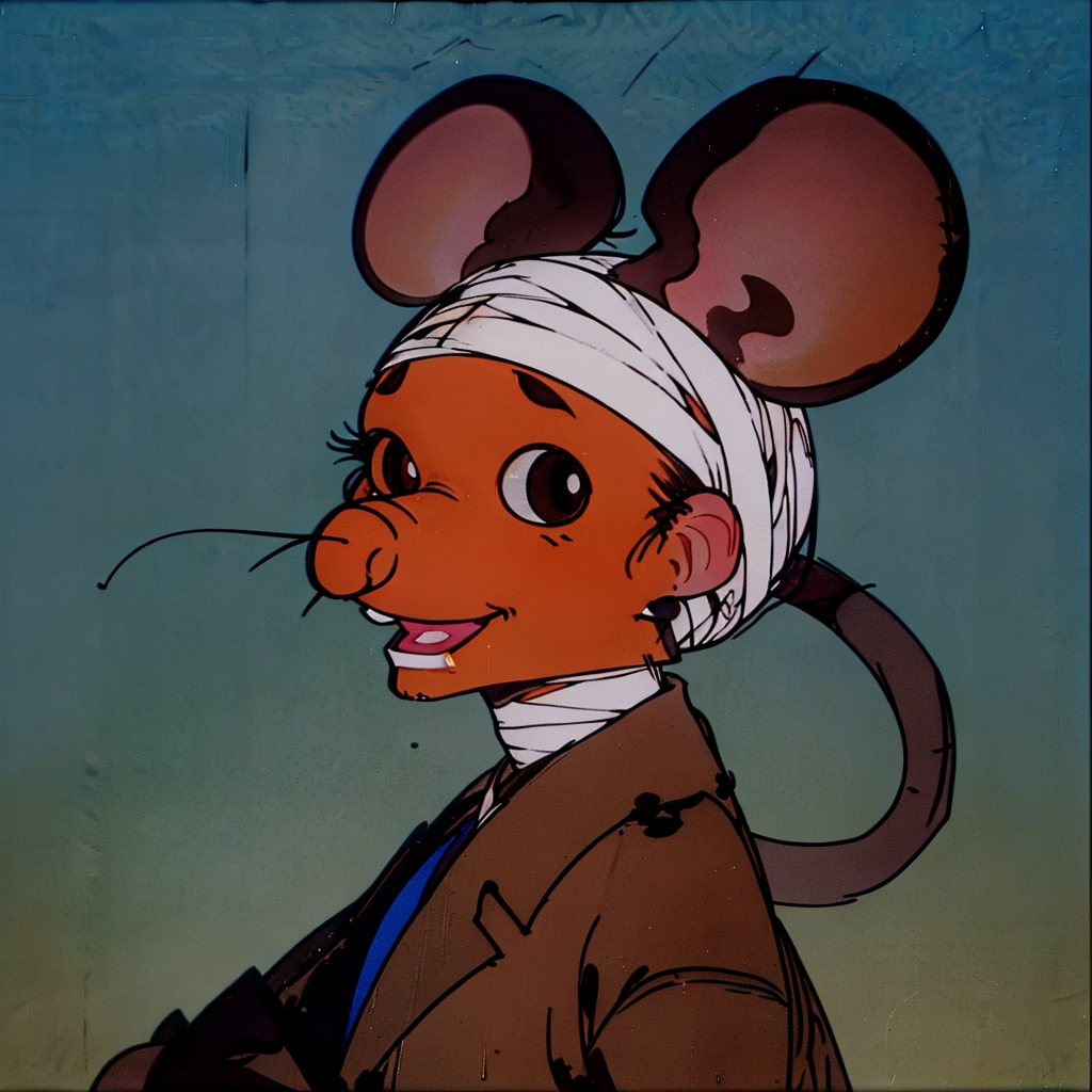 00584-2573347671-(Anthropomorphic Mouse_1.5), Long mouth,He had bandages around his head,1ears,looking to the side,.png